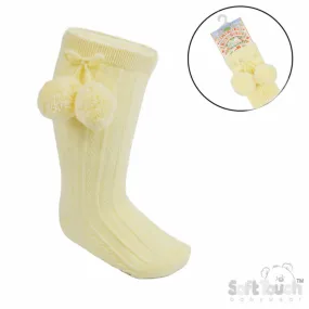 Lemon Knee High Ribbed Pom Pom Socks