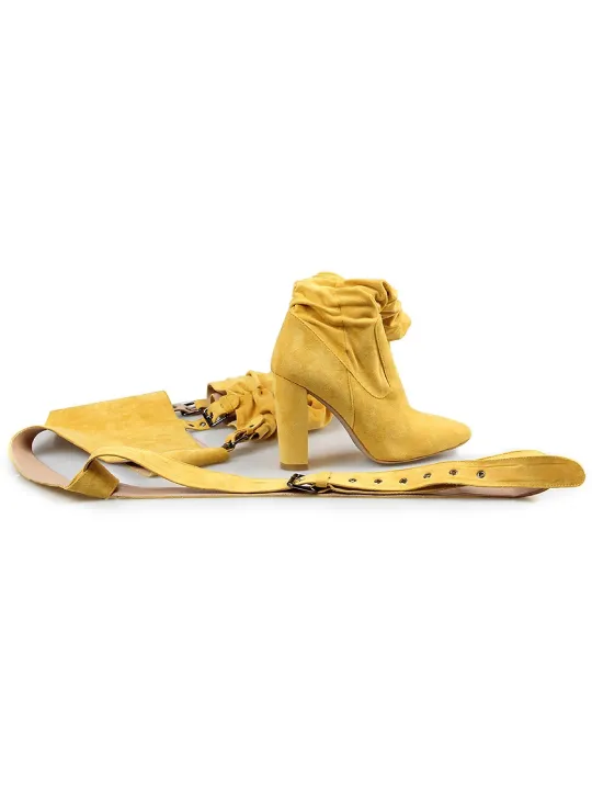 Chic Mustard Yellow Suede Thigh-High Belted Boots