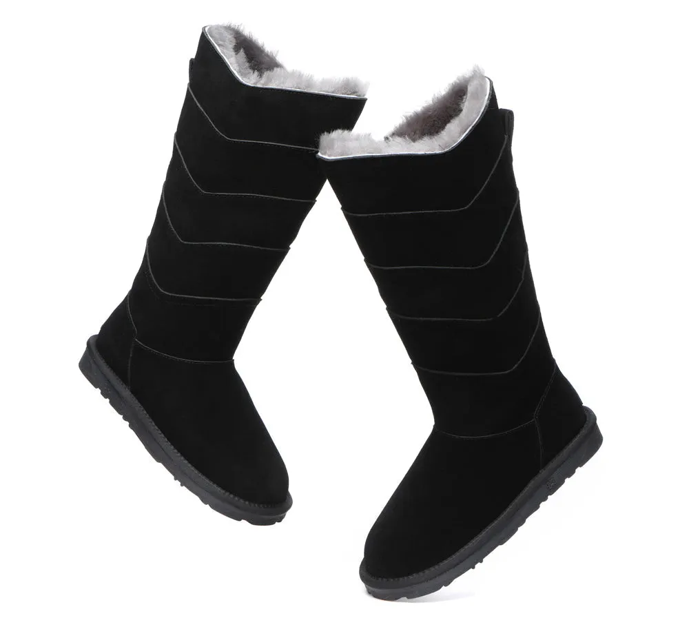 Premium Australian Sheepskin Knee High Zipper Boots Women Swanston 5 Panel