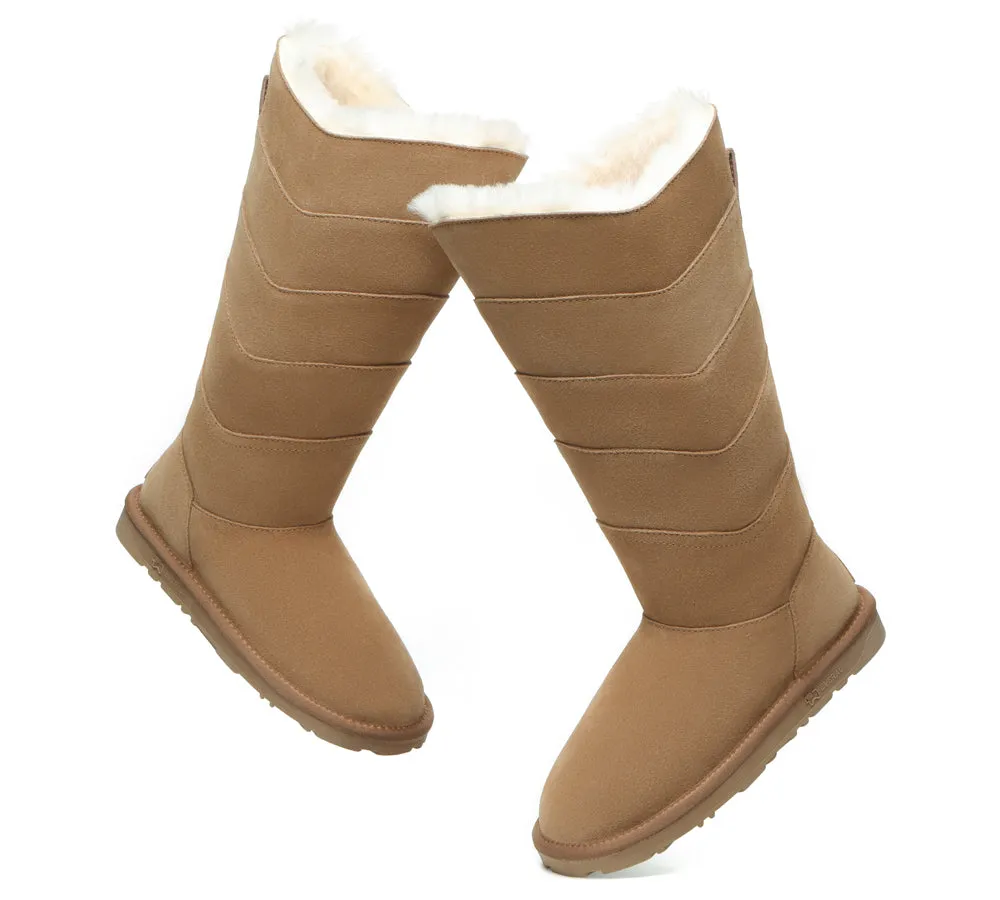 Premium Australian Sheepskin Knee High Zipper Boots Women Swanston 5 Panel