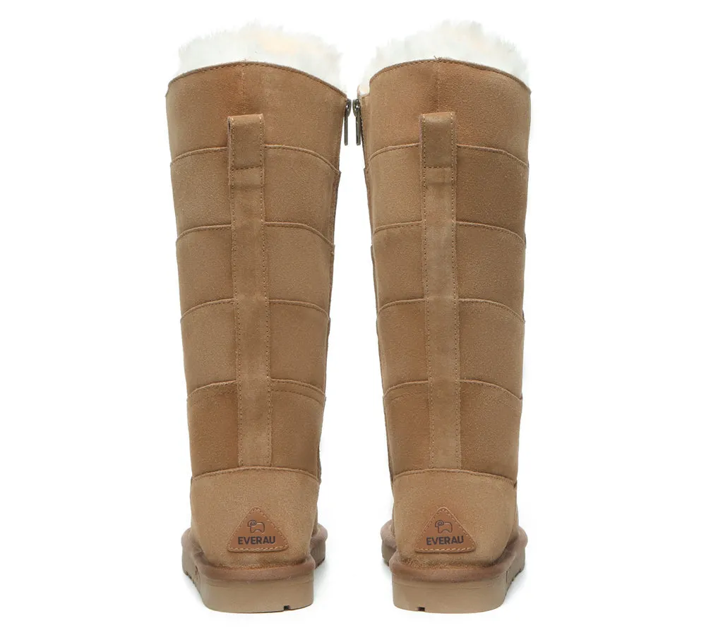 Premium Australian Sheepskin Knee High Zipper Boots Women Swanston 5 Panel