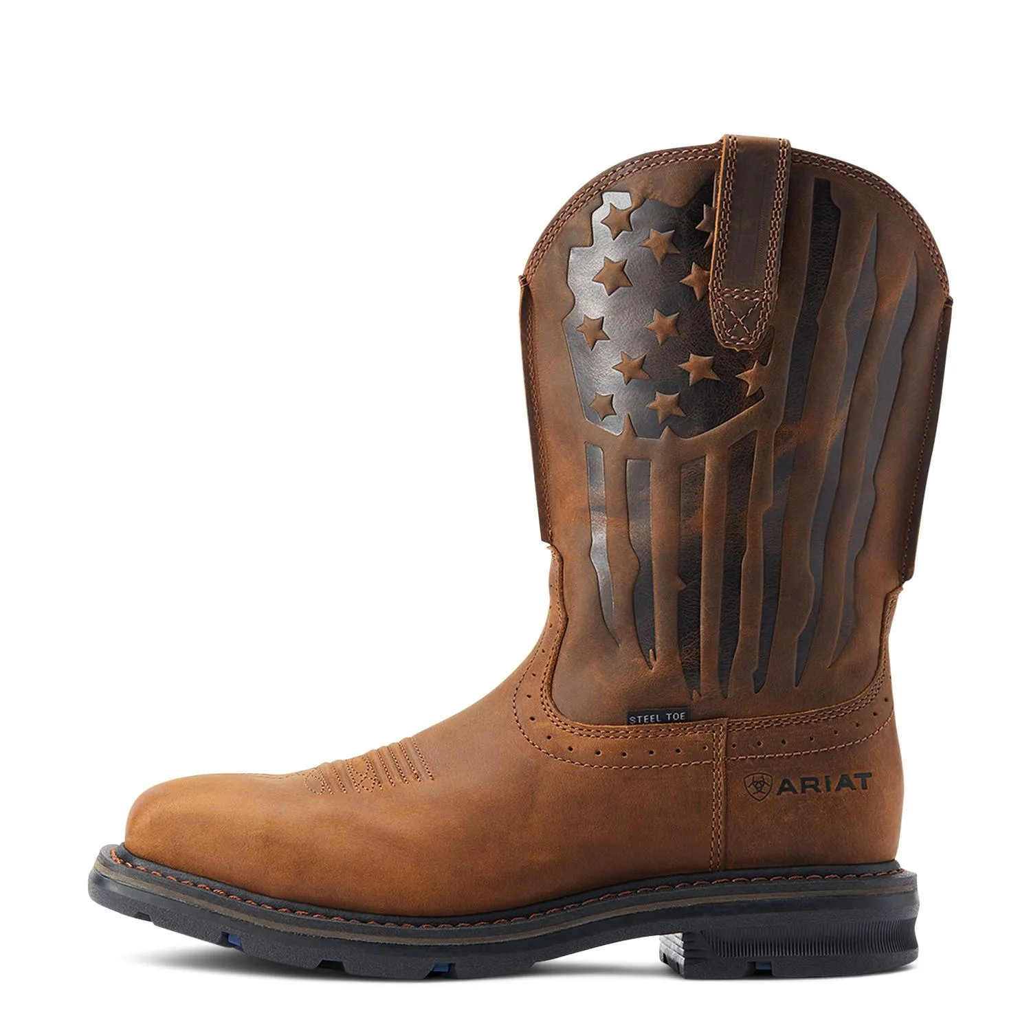 Sierra Shock Shield Patriot Steel Toe Work Boot Distressed Brown