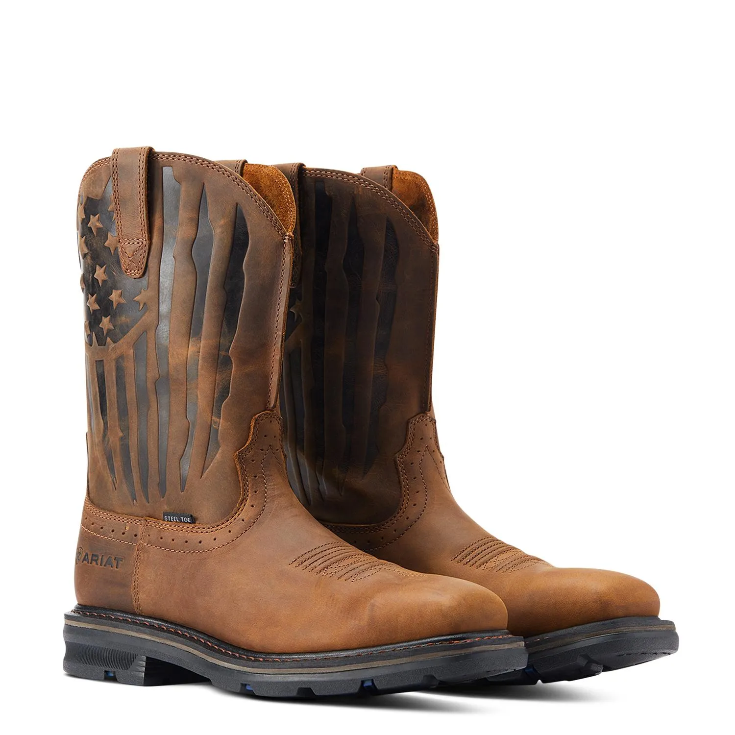 Sierra Shock Shield Patriot Steel Toe Work Boot Distressed Brown