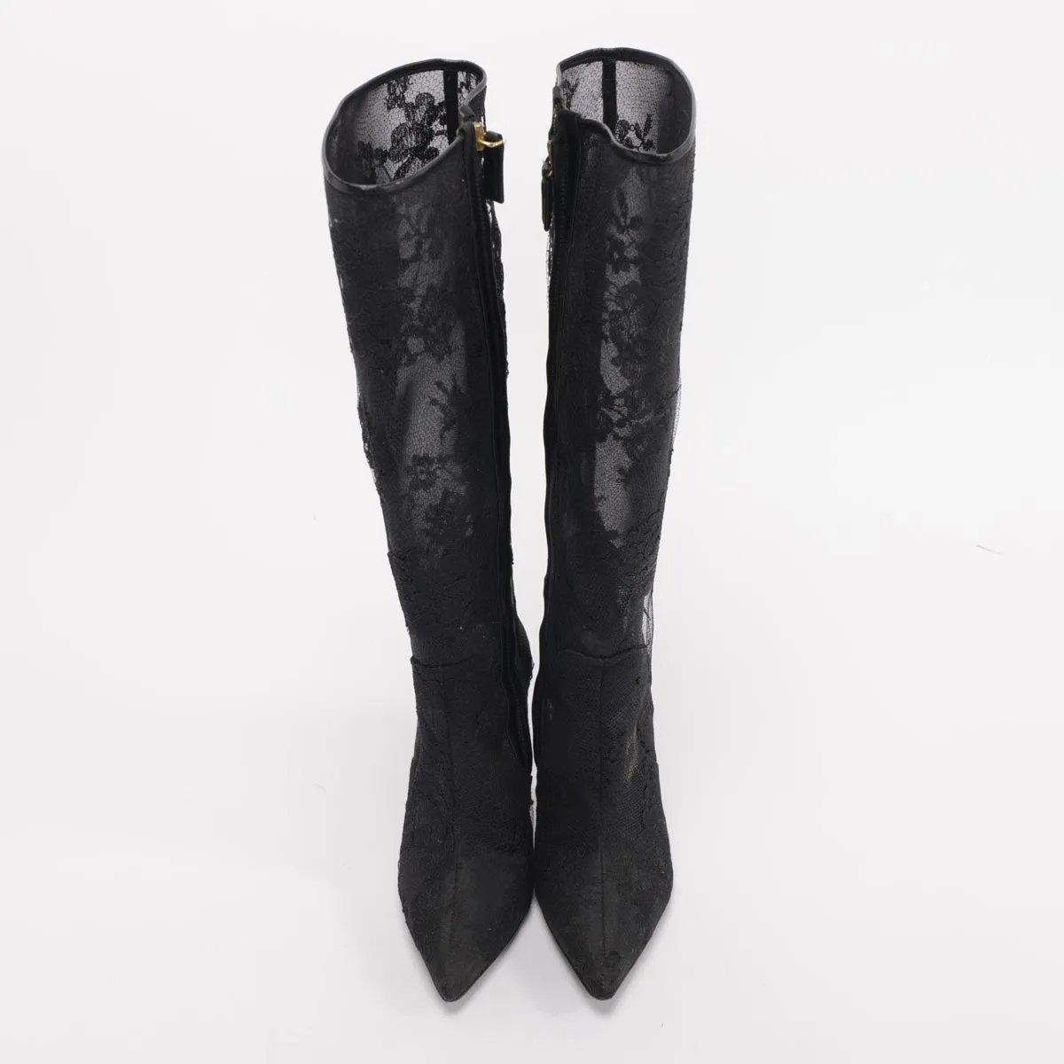 Valentino Black Lace Knee Length Boots 37