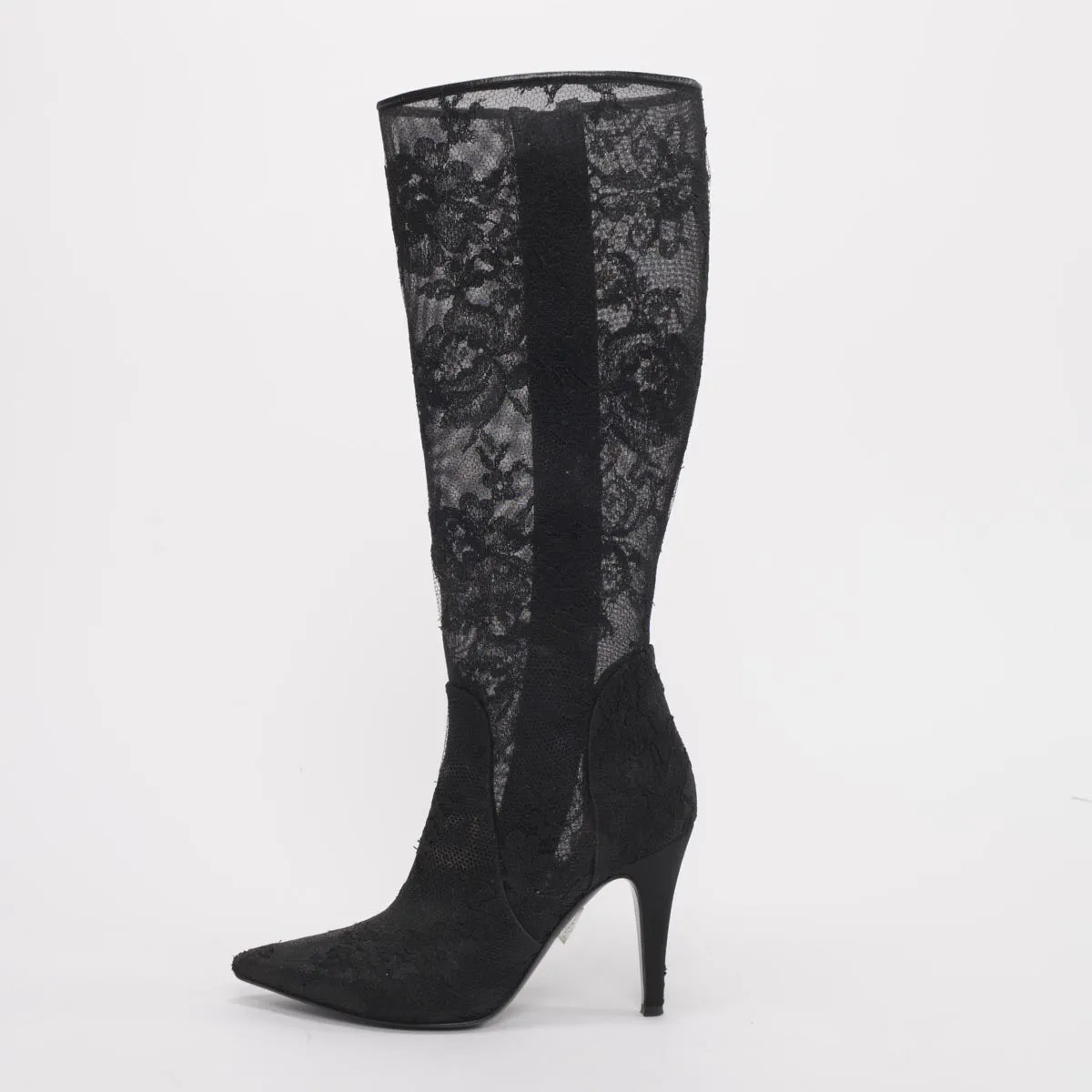 Valentino Black Lace Knee Length Boots 37