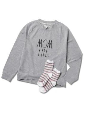 Women's "MOM LIFE" Studio Raglan Sweatshirt and Cozy Socks Set